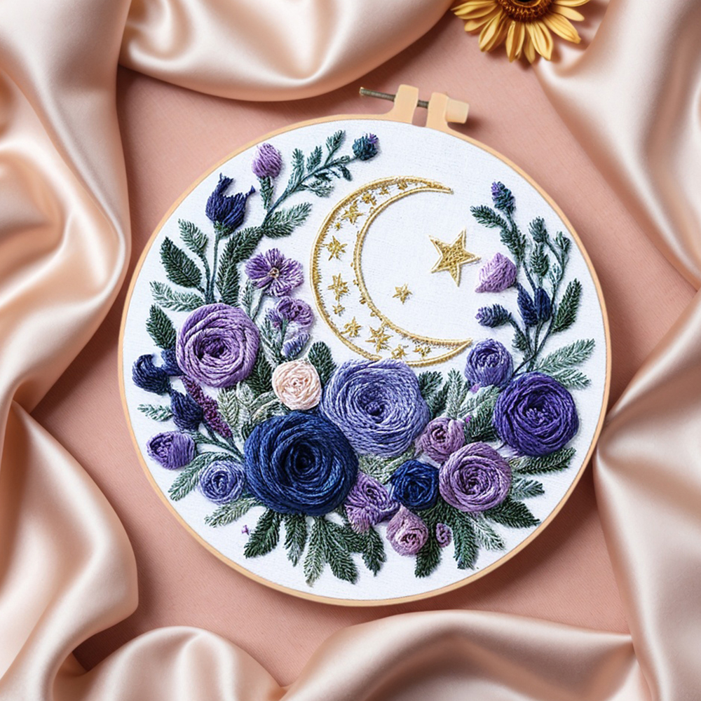 Embroidery Design Patterns Flowers - Momoart Embroidery Kit With Hoop Flower