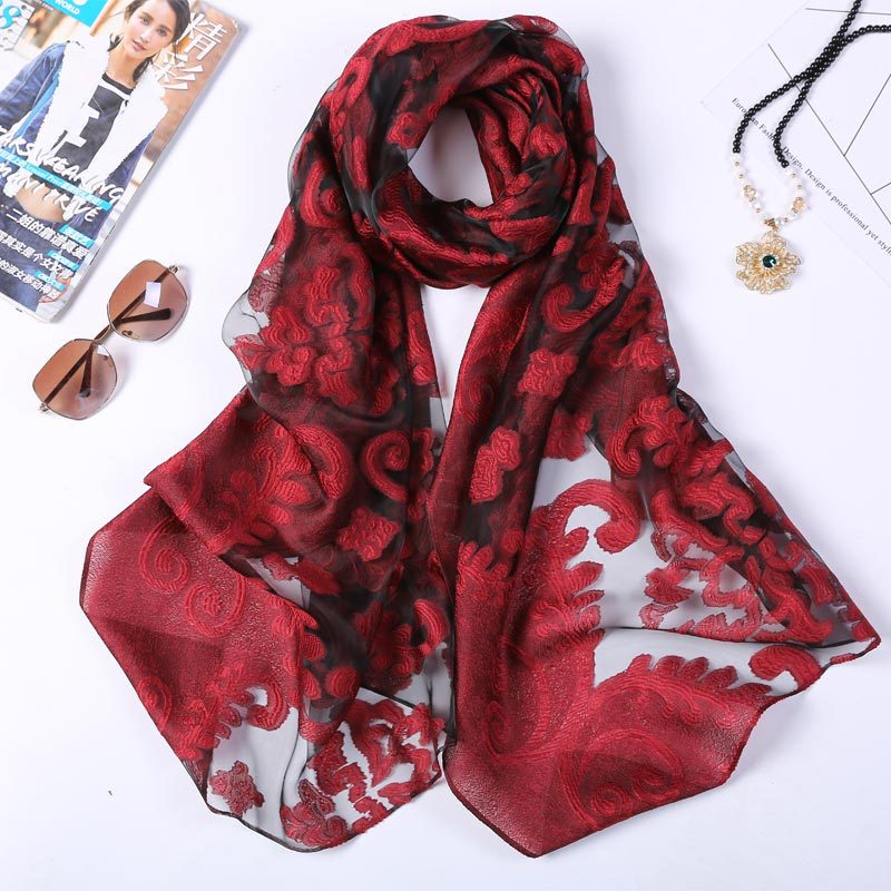 Embroidery Shawl - Hot Selling 180*70 Organza Silk Embroidery