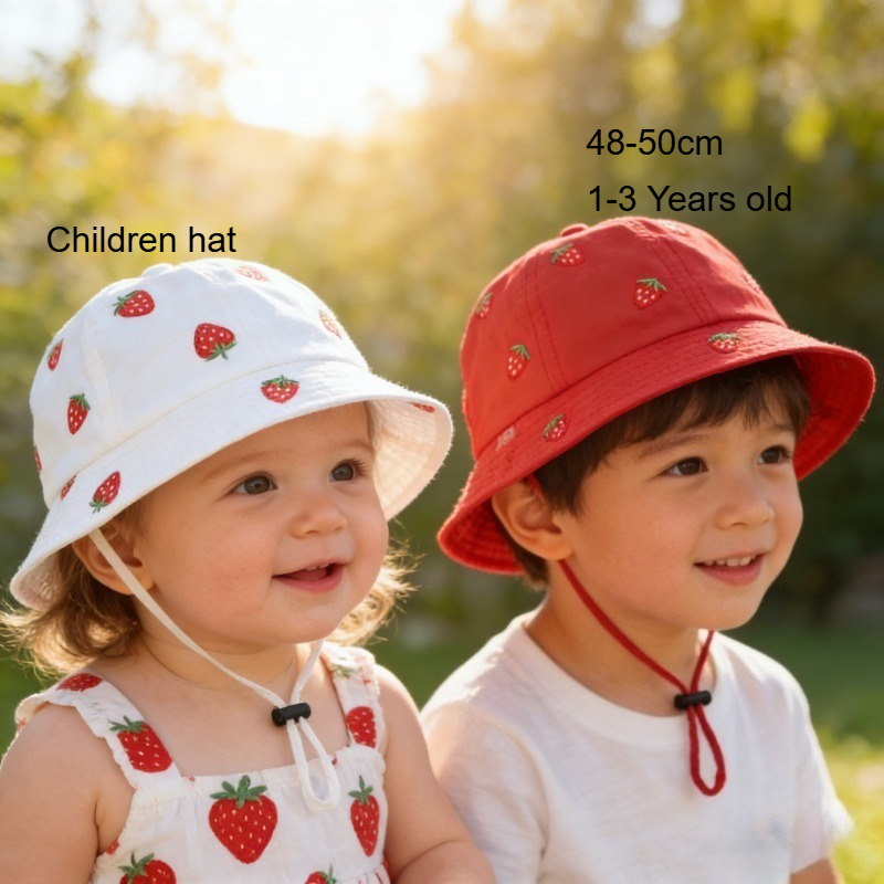 Embroidery Shawl - Girl Fisherman Hat with Strawberry Embroidery