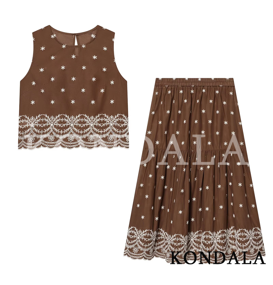 Embroidery Vest - KONDALA Woman Chic Embroidery Skirt Set