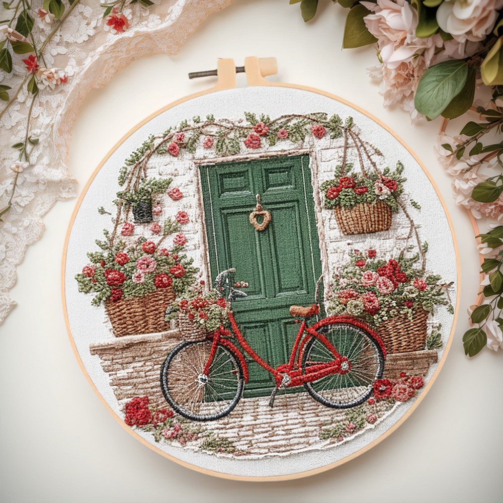 Embroidery Design Patterns Flowers - Evershine Embroidery Kit With Hoop Bicycle