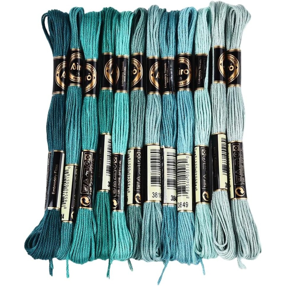 Embroidery Stitches - 12 Skeins 6 Strands Green Embroidery