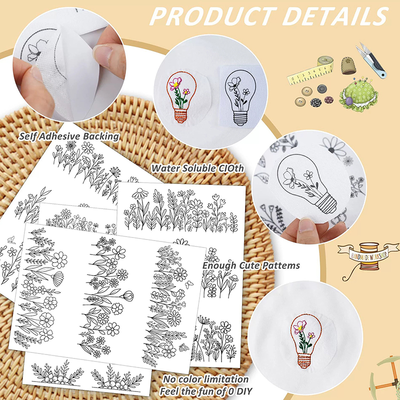 3/4Pcs Water Soluble Stabilize - Embroidery Design Patterns Flowers avaliação e preço