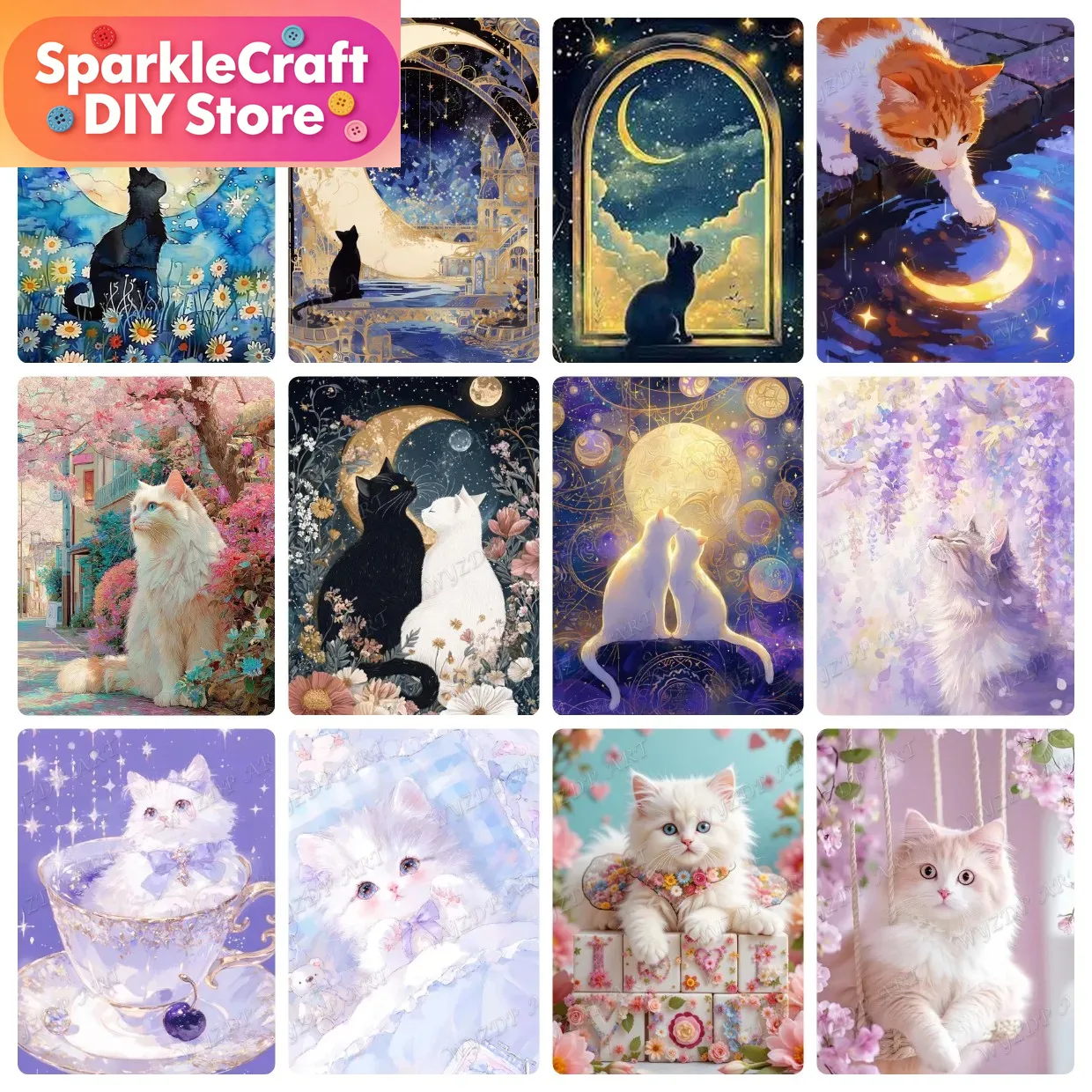Animal Cat Moon Diamond Painti - Embroidery Gift Ideas avaliação e preço
