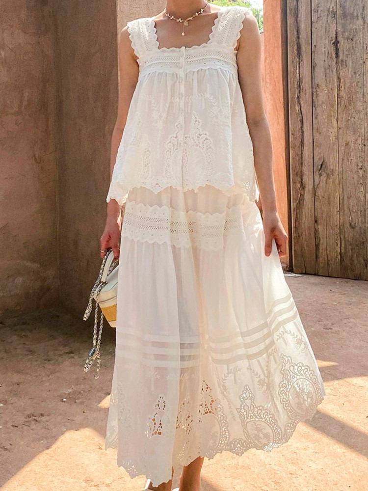 Bohemian White Square-neck Ves - Embroidery Vest avaliação e preço