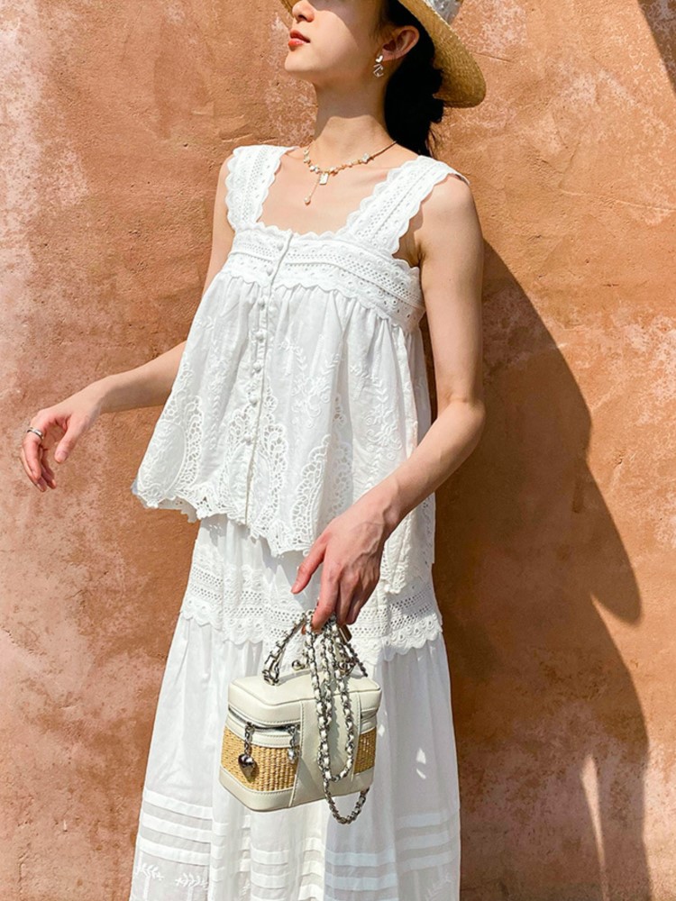 Bohemian White Square-neck Ves - Embroidery Vest avaliação e preço