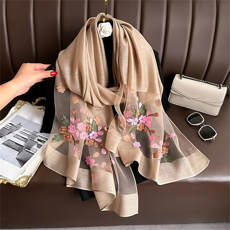 Women Silk Wool Scarf Floral E - Embroidery Shawl avaliação e preço