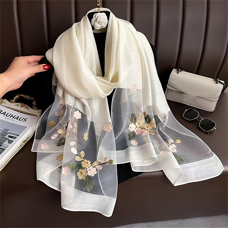 Women Silk Wool Scarf Floral E - Embroidery Shawl avaliação e preço