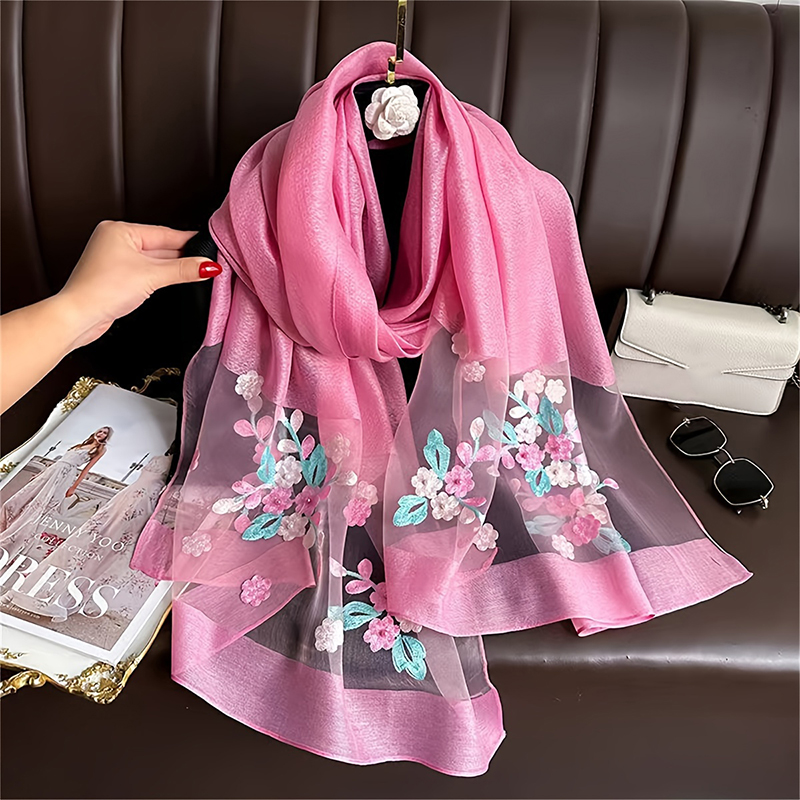 Women Silk Wool Scarf Floral E - Embroidery Shawl avaliação e preço