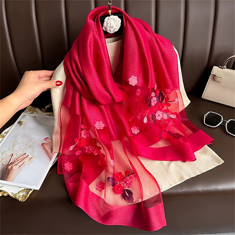 Women Silk Wool Scarf Floral E - Embroidery Shawl avaliação e preço