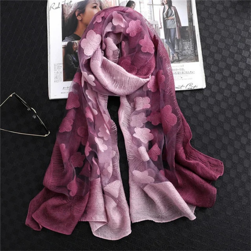 Women Simulation Silk Cut Flow - Embroidery Shawl avaliação e preço