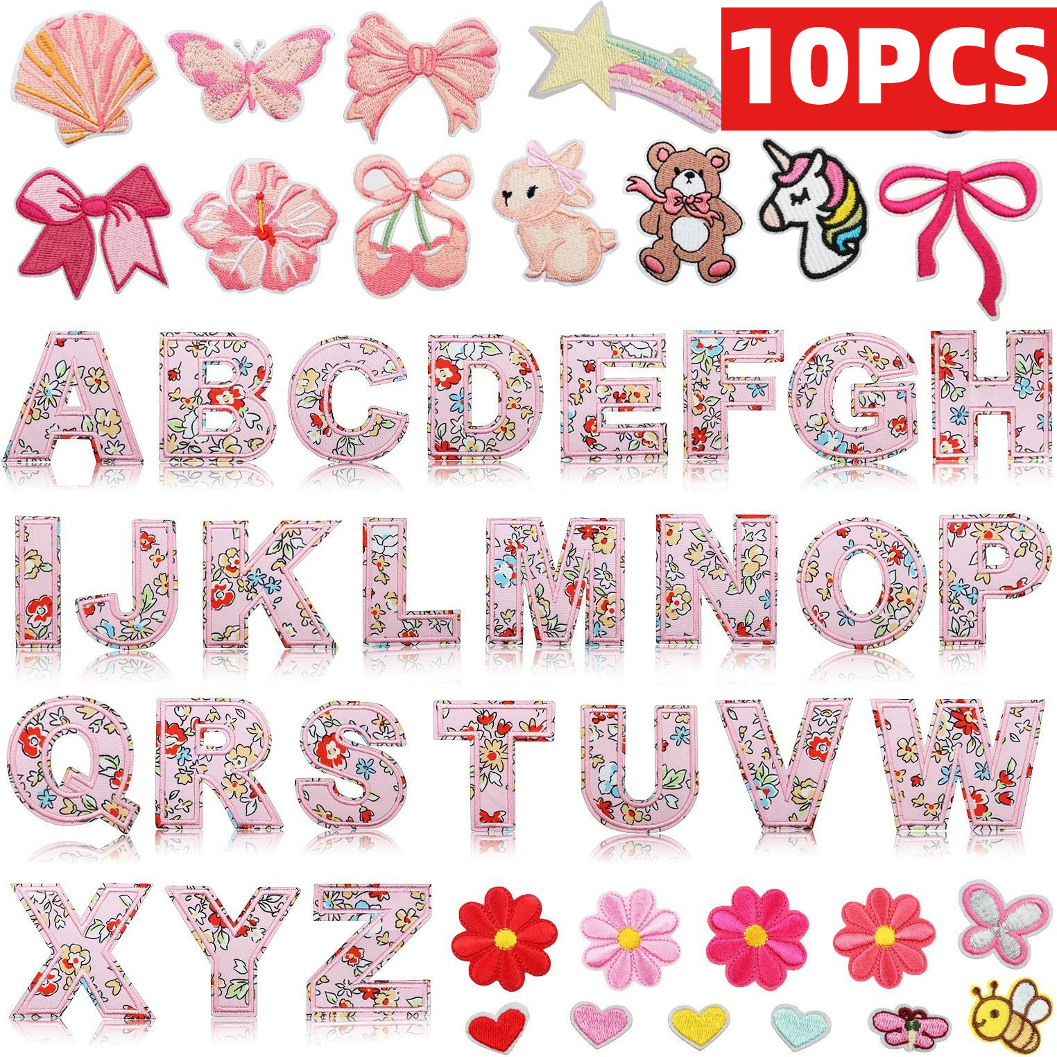 10PCS English Letter Pink Patt - Embroidery Alphabet Designs avaliação e preço