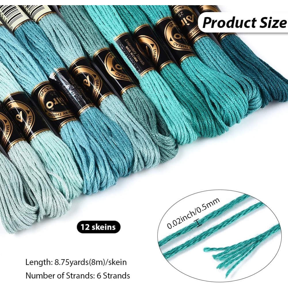 12 Skeins 6 Strands Green Embr - Embroidery Stitches avaliação e preço