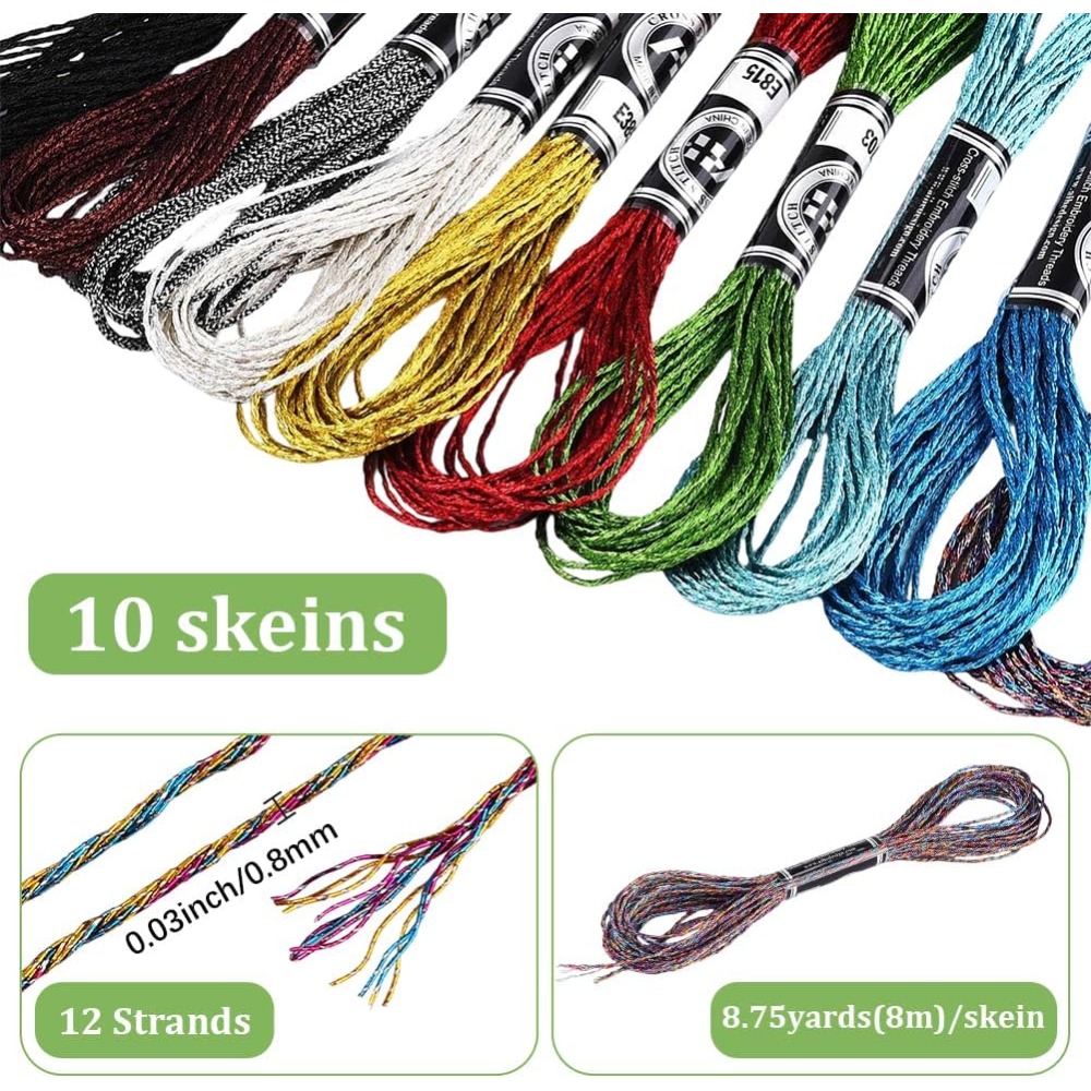 10 Skeins 10 Colors Metallic E - Embroidery Stitches avaliação e preço