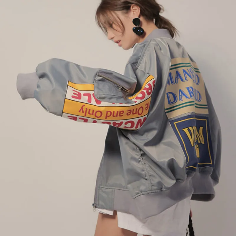 Harajuku Letters Jacket Women  - Embroidery Design Patterns Flowers avaliação e preço