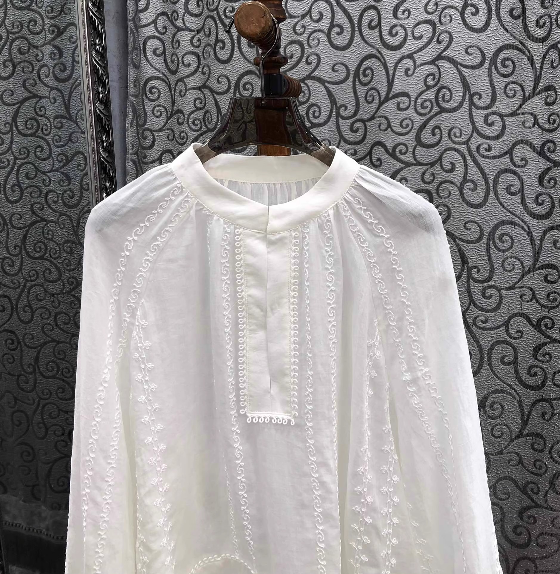 100%Ramie Blouse Shirts 2025 A - Embroidery Design Patterns Flowers avaliação e preço